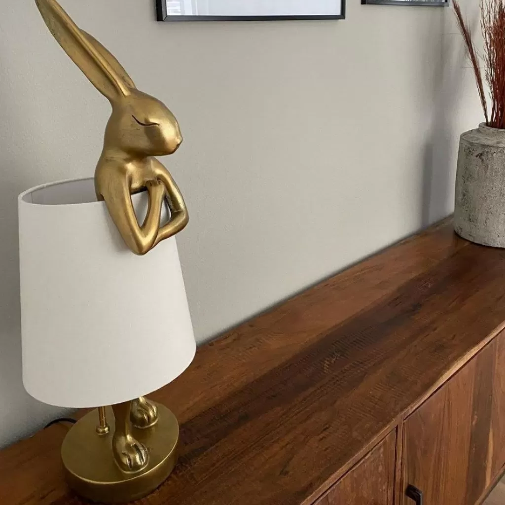 Pöytävalaisimet>KARE Design Animal Rabbit Pupu Pöytävalaisin, Pupulamppu, Kulta/valkoinen 50cm
