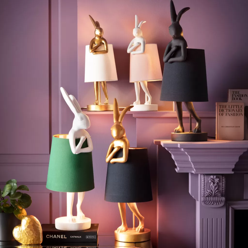 Pöytävalaisimet>KARE Design Animal Rabbit Pupu Pöytävalaisin, Pupulamppu, Kulta/vihreä 68cm