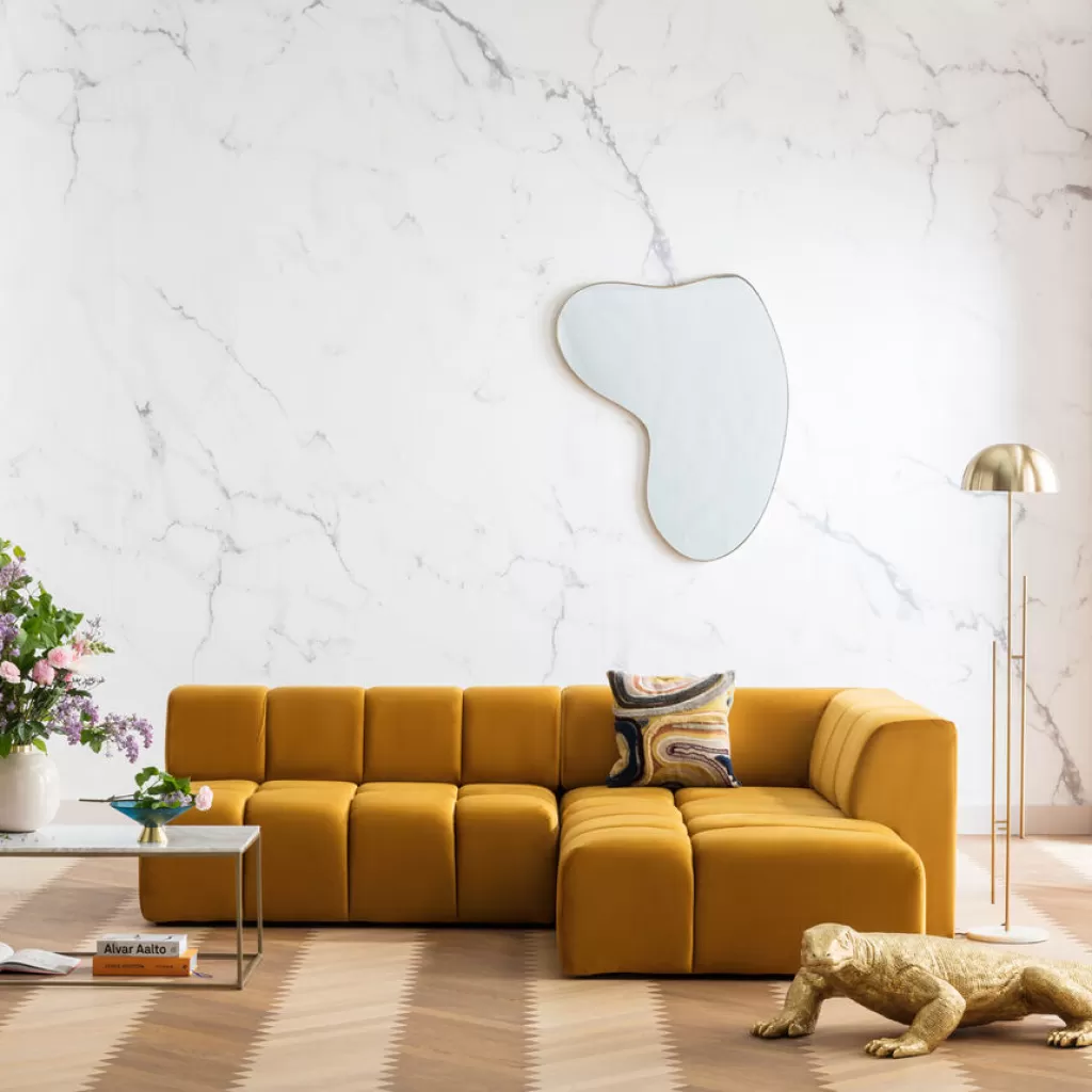 Kulmasohvat>KARE Design Belami Velvet Kulmasohva - Samettia, Meripihka, Oikea