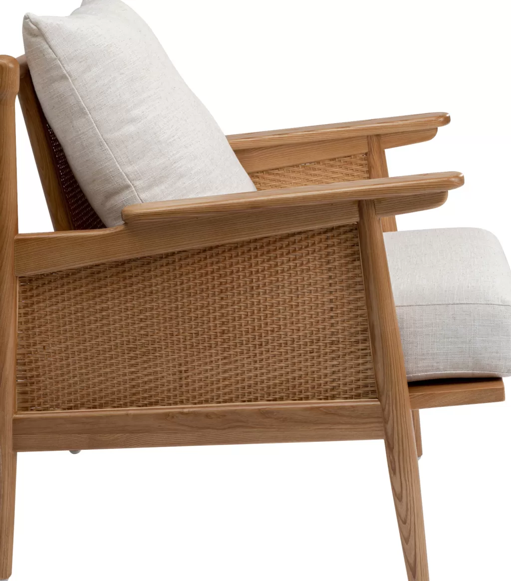 Nojatuolit>KARE Design Cane Tuoli Käsinojilla - Saarni Massiivipuuta, Kangasverhoilu