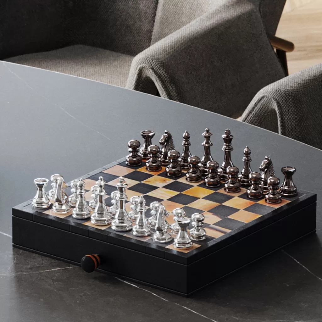 Jalalliset Koriste-Esineet>KARE Design Chess Antique Deco Shakki, Koriste-esine 36x33cm