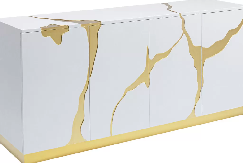 Senkit | Lipastot>KARE Design Cracked Senkki, Sivupöytä - Valkoinen/kulta 165x80cm
