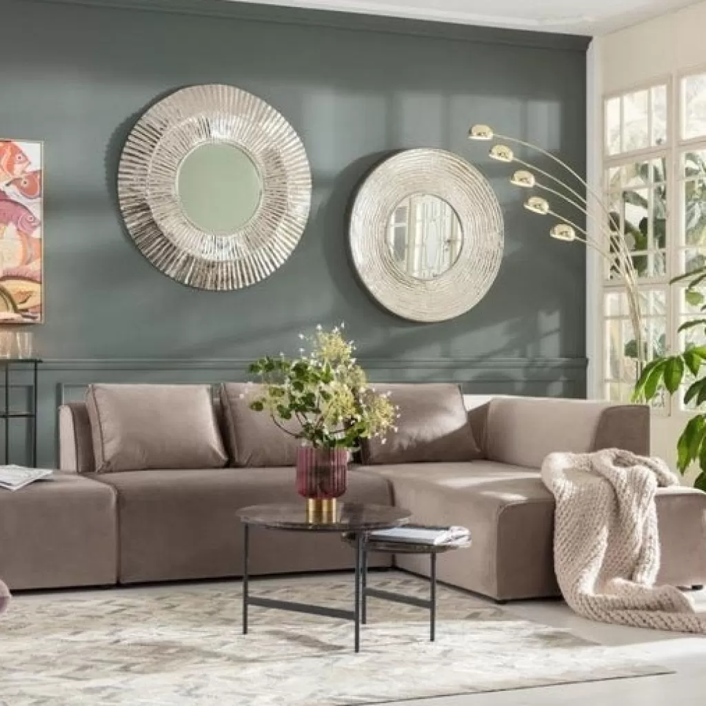 Olohuone | Kulmasohvat>KARE Design Infinity Velvet Kulmasohva, Taupe, Oikea