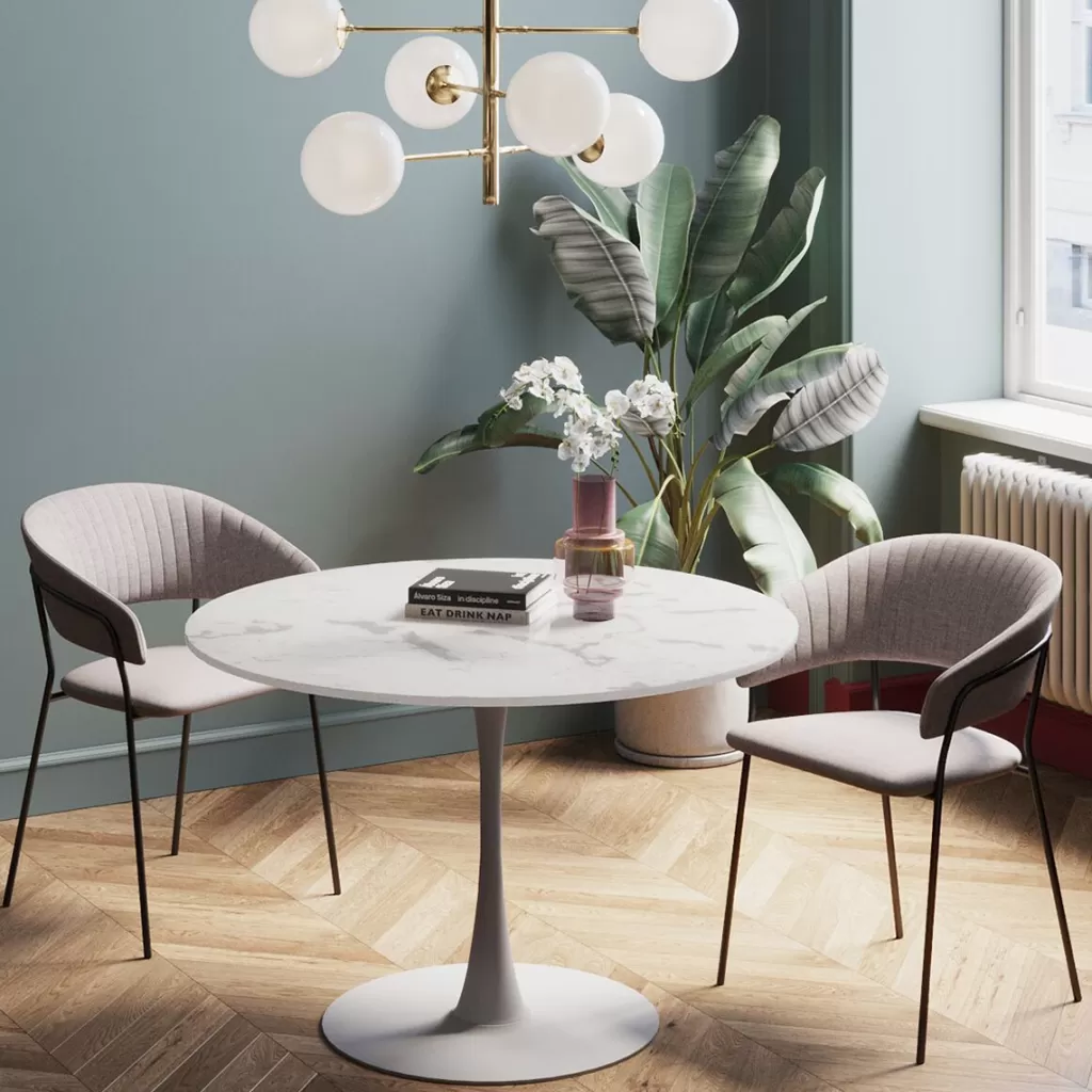 Pöydät>KARE Design Schickeria Pyöreä Pöytä - Marmorikuvioitu, Valkoinen Ø110cm
