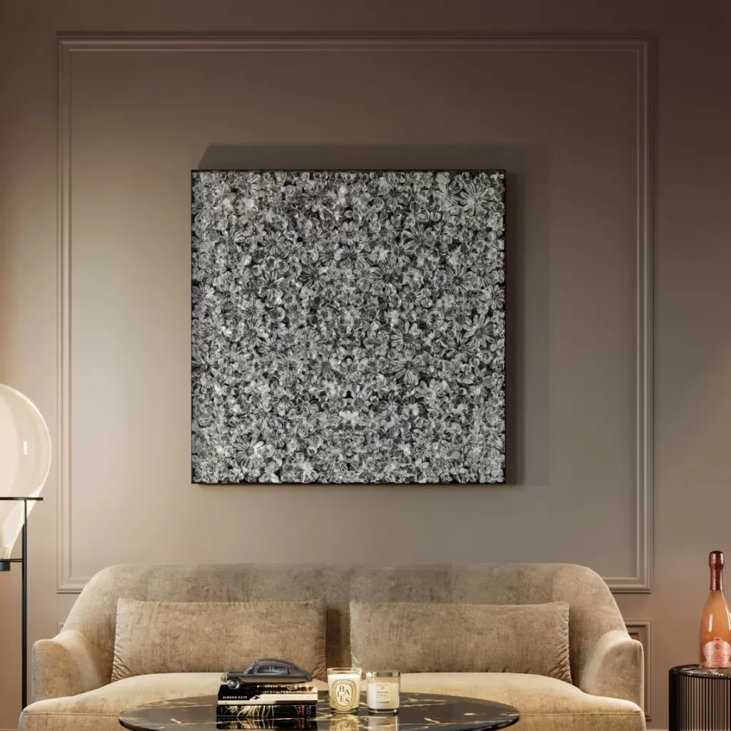 Seinäkoristeet>KARE Design Silver Flower Seinäkoriste, Taulu 100x100cm