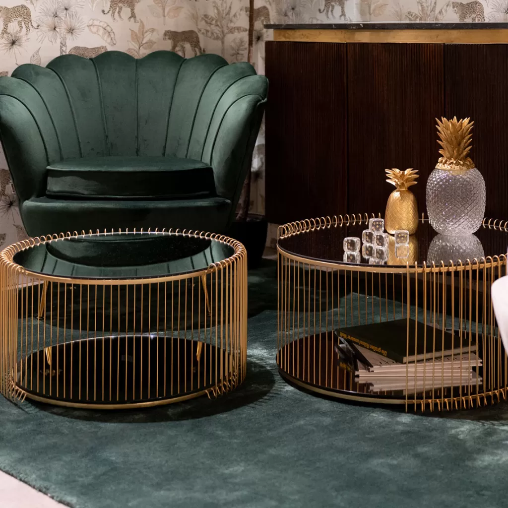 Sohvapöydät | Olohuone>KARE Design Wire Double Sohvapöytä, Messinki (2/Setti)