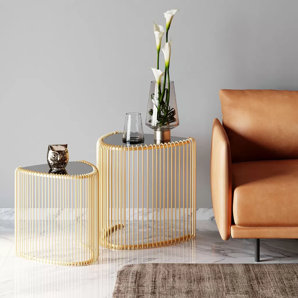 Sohvapöydät | Olohuone>KARE Design Wire Triangle Sivupöytä, Kulta (2/Setti)